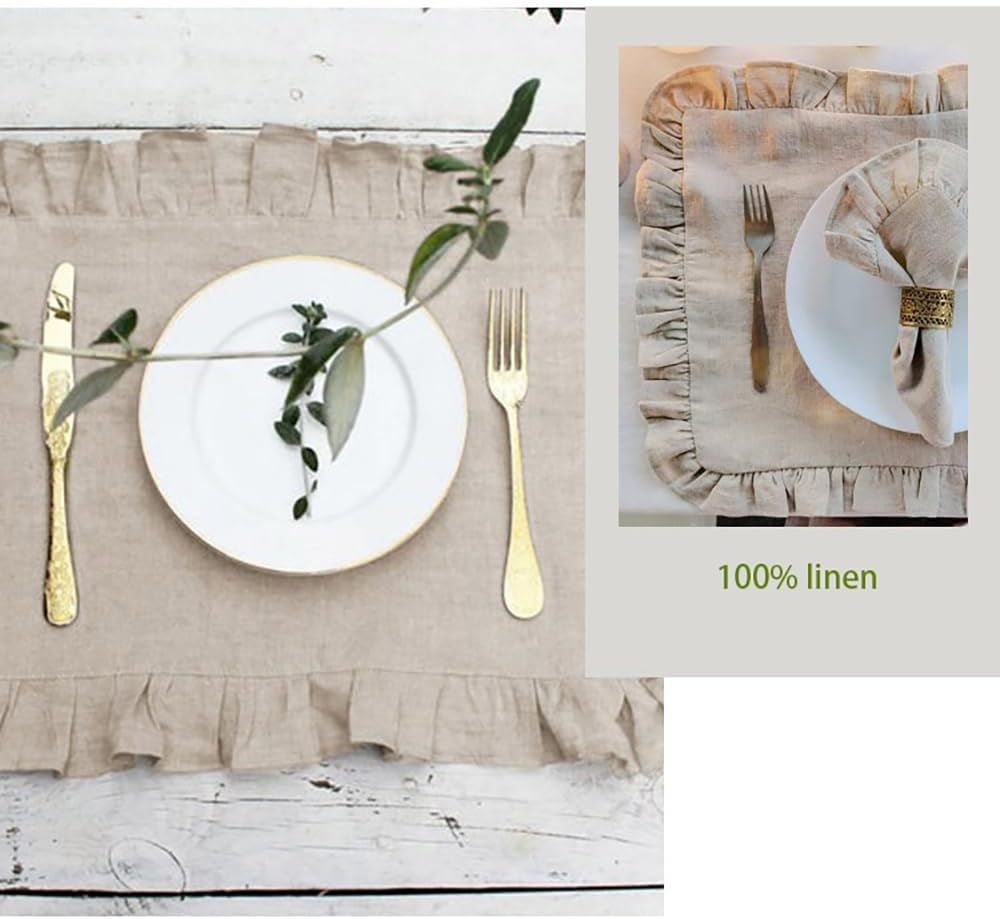 Set of 4 Linen Ruffle Dinner N - огляд і ціна Linen Napkin Set