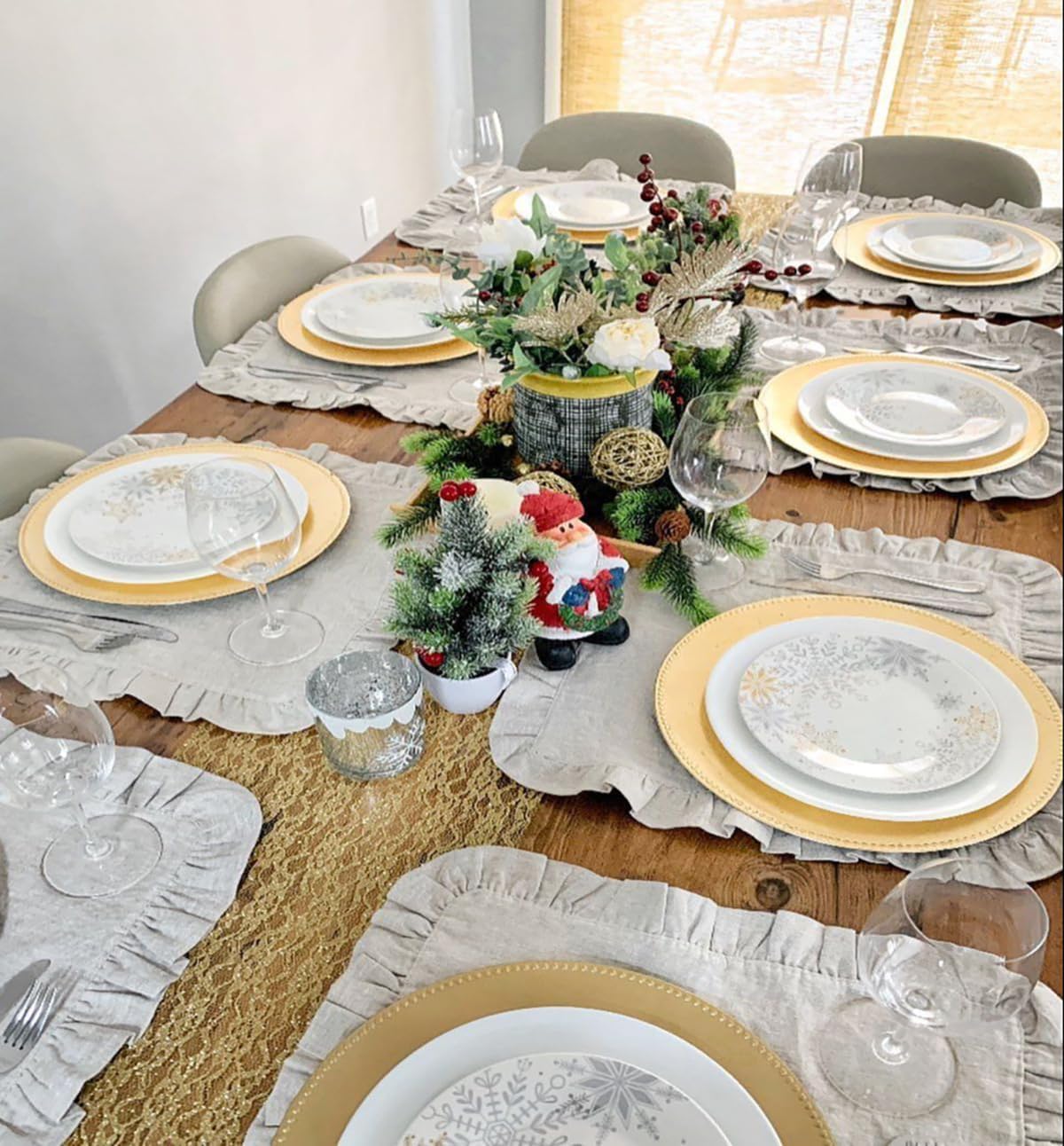 Set of 4 Linen Ruffle Dinner N - огляд і ціна Linen Napkin Set