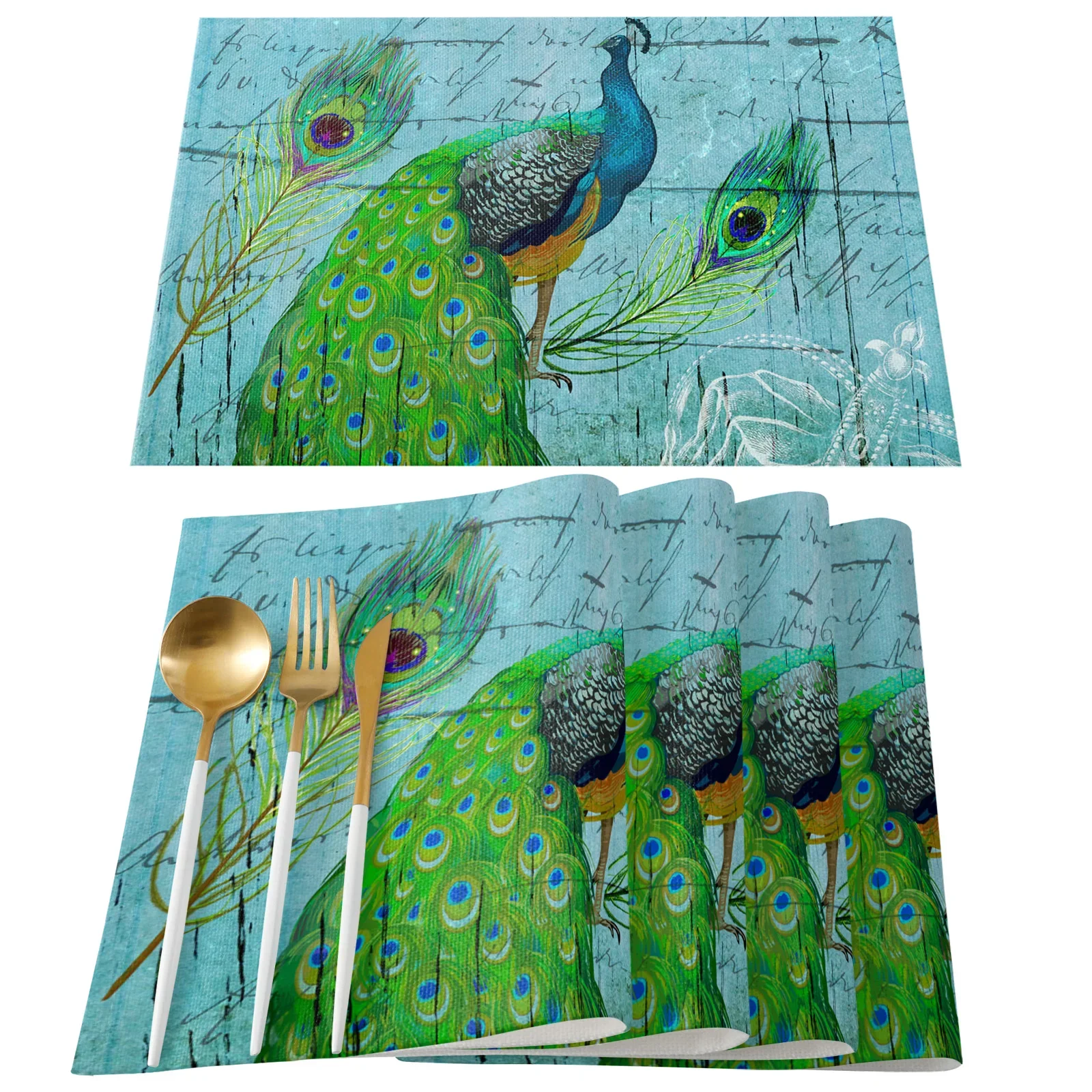 4pcs Set Table Mats Peacock Fe - огляд і ціна Linen Napkin Set