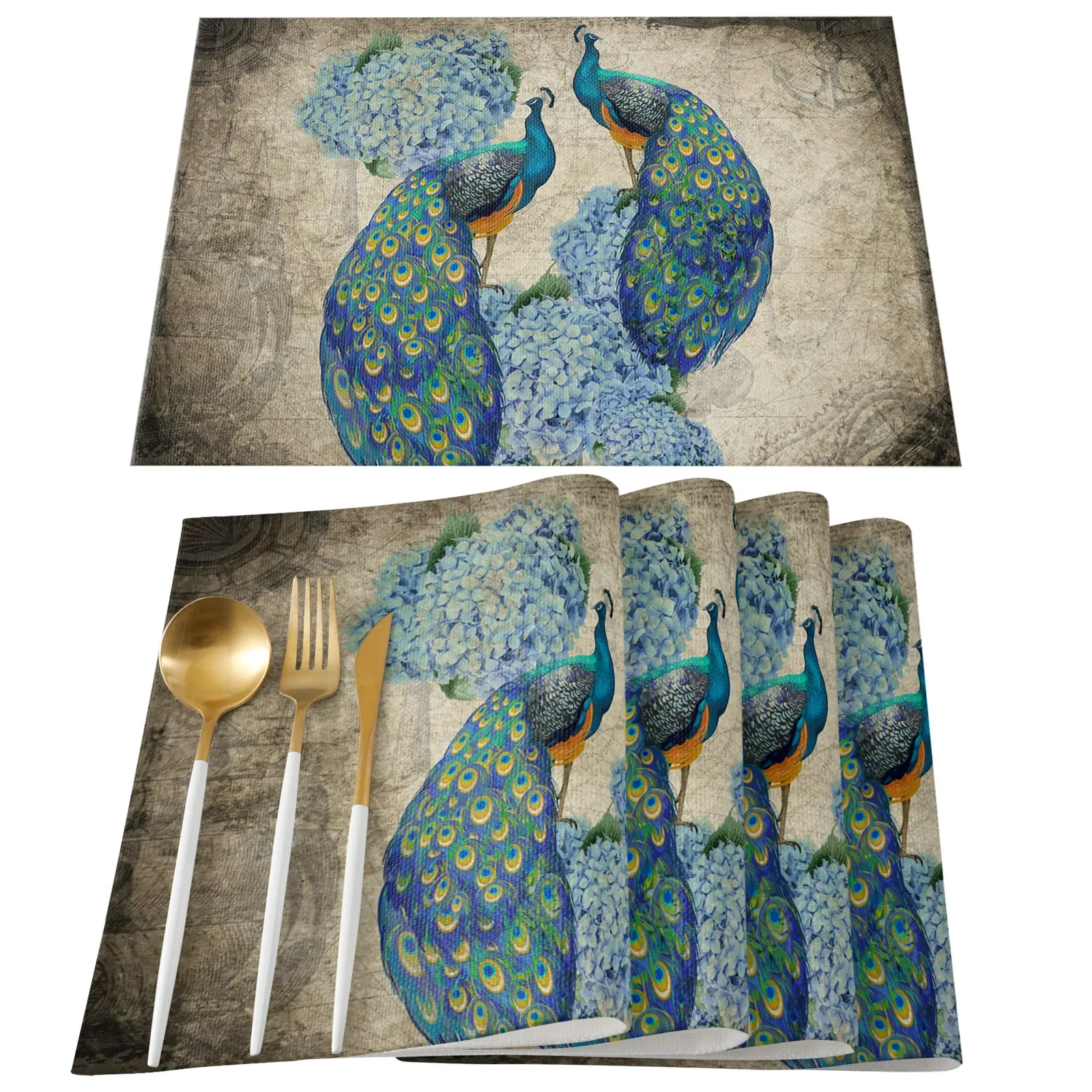4pcs Set Table Mats Peacock Fe - огляд і ціна Linen Napkin Set